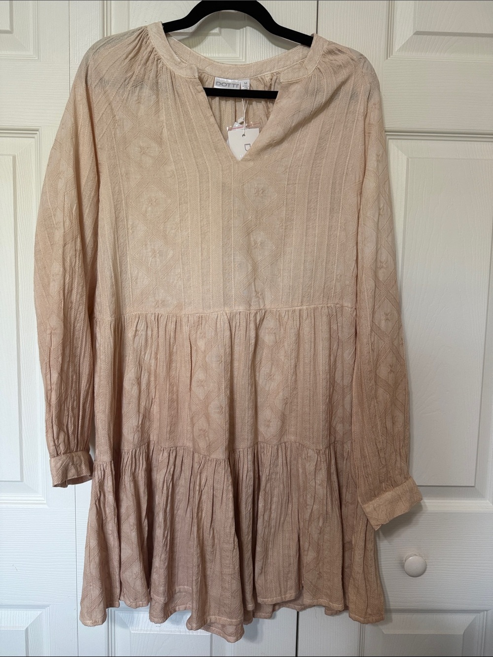 Dotti Blush Beige Long-Sleeve Tiered Dress